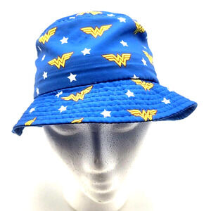 WONDER WOMAN Toddler Sun Hat Blue White Stars Yellow Red Logo One Size